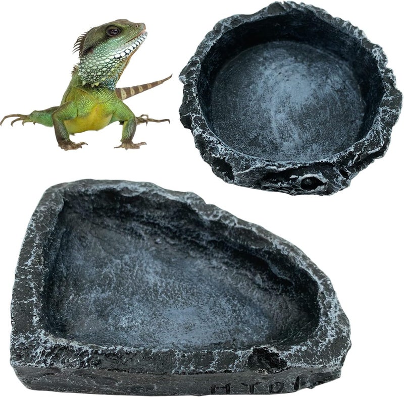 CATENESS 2 Pack Reptile Feeding Dish Corner Bowl, Reptile Water Dish Food Bowl Feeding Terrarium Bowls for Bearded Dragon Lizard Frog Gecko Tortoise Hermit Crab - Image 1